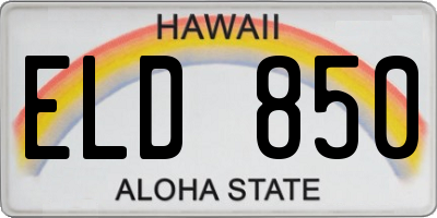 HI license plate ELD850