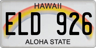 HI license plate ELD926