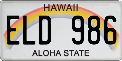 HI license plate ELD986