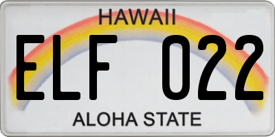HI license plate ELF022