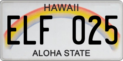 HI license plate ELF025