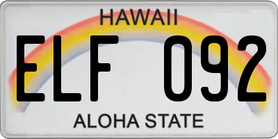 HI license plate ELF092