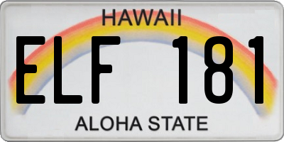 HI license plate ELF181