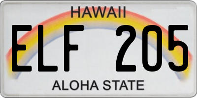 HI license plate ELF205