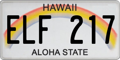 HI license plate ELF217