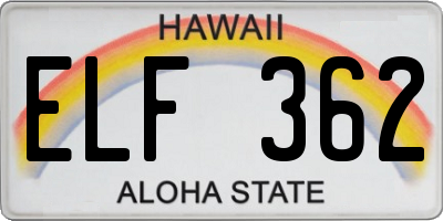 HI license plate ELF362