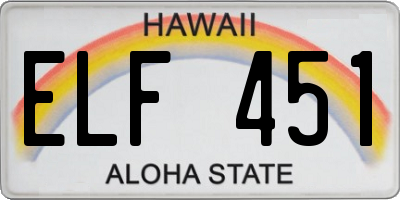 HI license plate ELF451