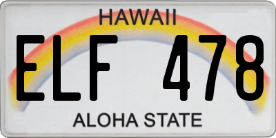 HI license plate ELF478