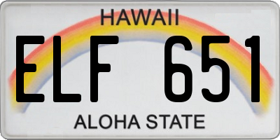 HI license plate ELF651