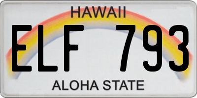 HI license plate ELF793