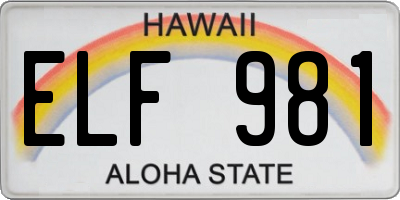 HI license plate ELF981