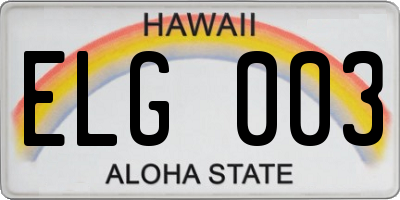 HI license plate ELG003