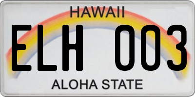 HI license plate ELH003