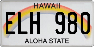 HI license plate ELH980