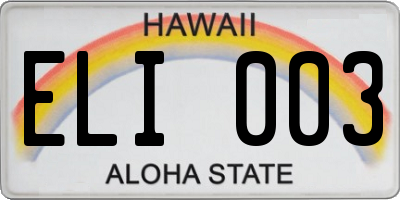 HI license plate ELI003