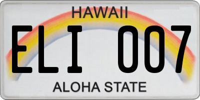HI license plate ELI007