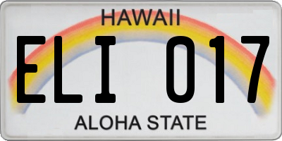 HI license plate ELI017