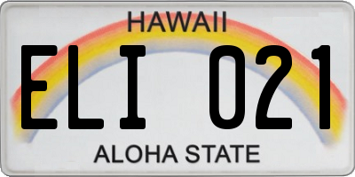 HI license plate ELI021