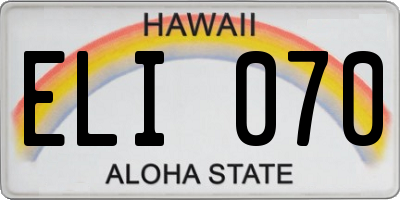 HI license plate ELI070