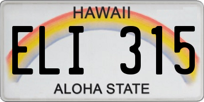 HI license plate ELI315