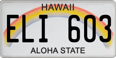 HI license plate ELI603