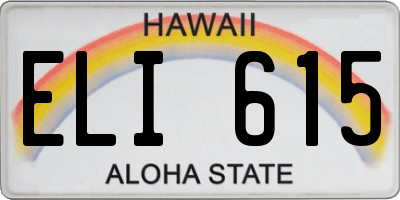 HI license plate ELI615
