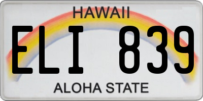 HI license plate ELI839