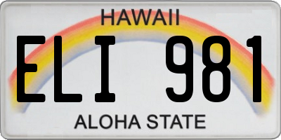 HI license plate ELI981