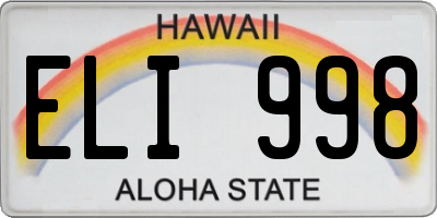 HI license plate ELI998