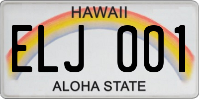 HI license plate ELJ001