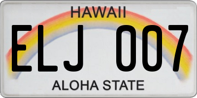 HI license plate ELJ007