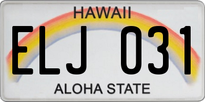 HI license plate ELJ031