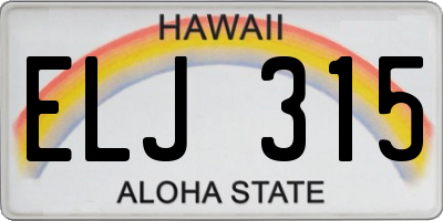 HI license plate ELJ315