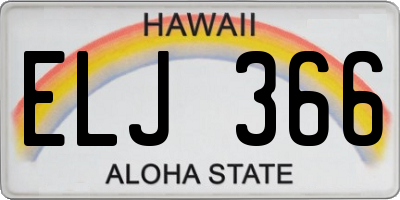 HI license plate ELJ366