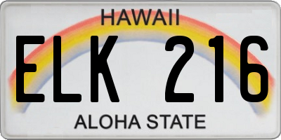 HI license plate ELK216