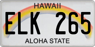 HI license plate ELK265