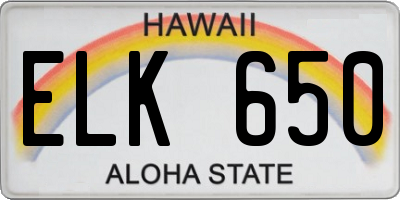 HI license plate ELK650