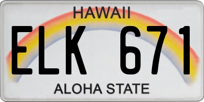 HI license plate ELK671