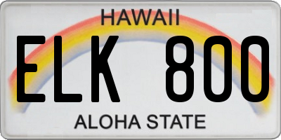 HI license plate ELK800