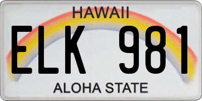 HI license plate ELK981
