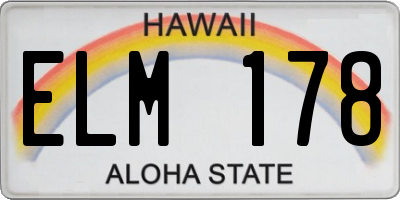 HI license plate ELM178