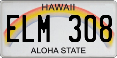 HI license plate ELM308