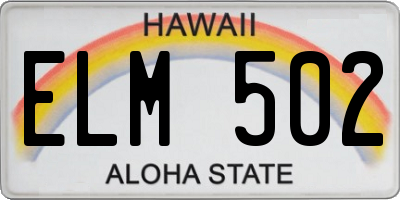 HI license plate ELM502