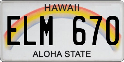 HI license plate ELM670