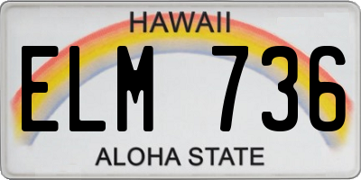 HI license plate ELM736