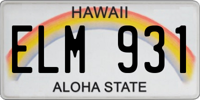 HI license plate ELM931