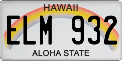 HI license plate ELM932