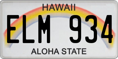 HI license plate ELM934