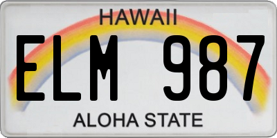 HI license plate ELM987