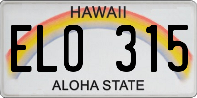 HI license plate ELO315